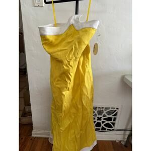 STAUD Sirani Strapless Linen Dress Sunrise 6